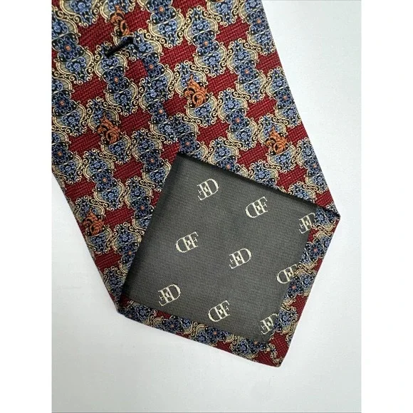 Daniel De Fasson Collection Men's Necktie Tie Silk Handmade Maroon Blue Gold - Picture 4 of 7